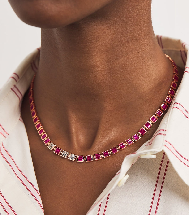 SHAY Rose Gold Diamond Ruby Deco Choker - British product