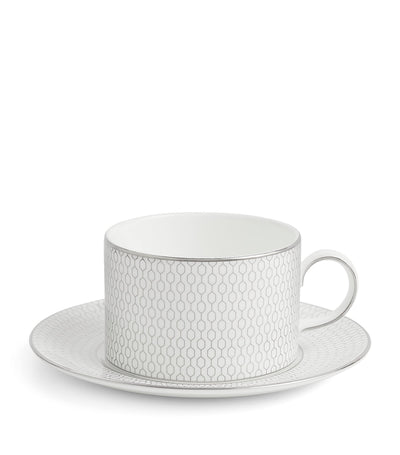 Harrods Wedgwood Gio Platinum Teacup and Saucer Fine Bone China Set- Buy online at McGrocer