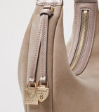 Aspinal of London small Soho Crescent suede shoulder bag, UK version