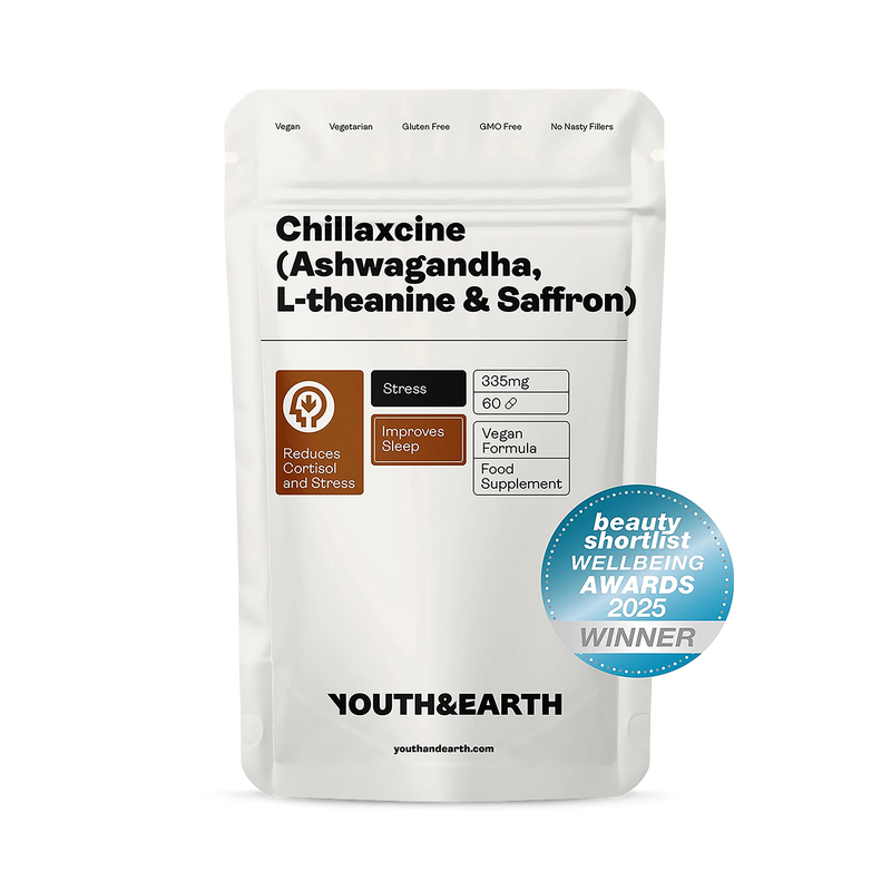 Chillaxcine Ashwagandha L-theanine Saffron 60 capsules, UK version