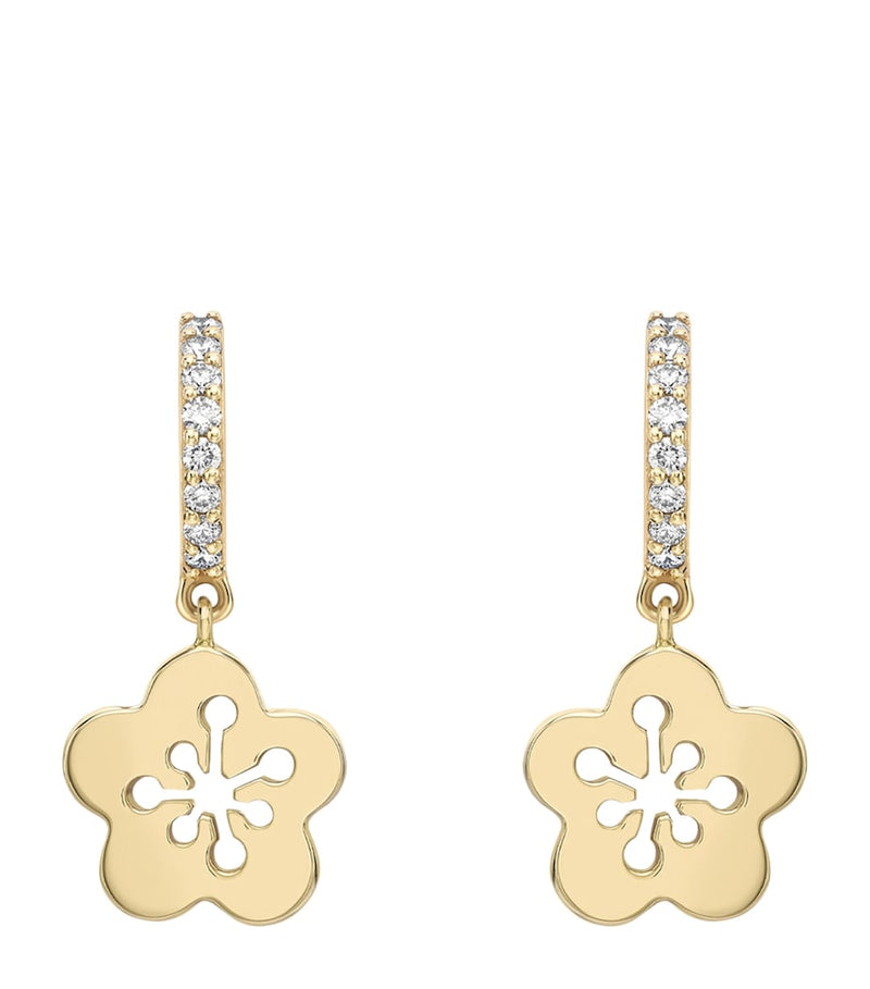 Boodles mini yellow gold and diamond blossom drop earrings, UK version