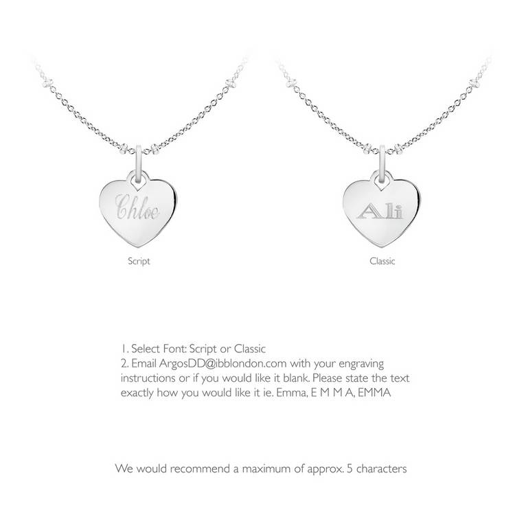 Revere sterling silver personalised heart pendant necklace 46cm, imported from the UK