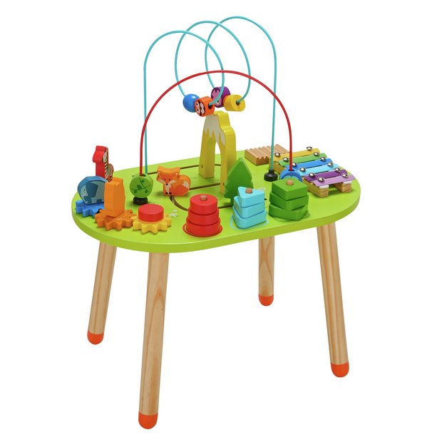 Chad Valley wooden activity table with beads blocks maze (British brand)