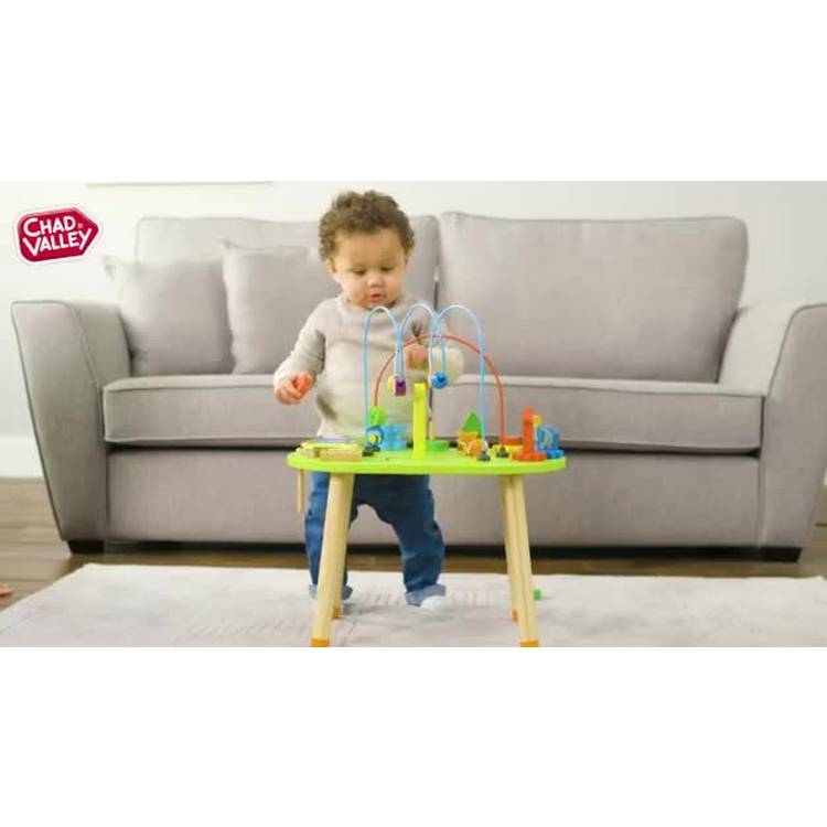 Chad Valley wooden activity table with beads blocks maze (British brand)