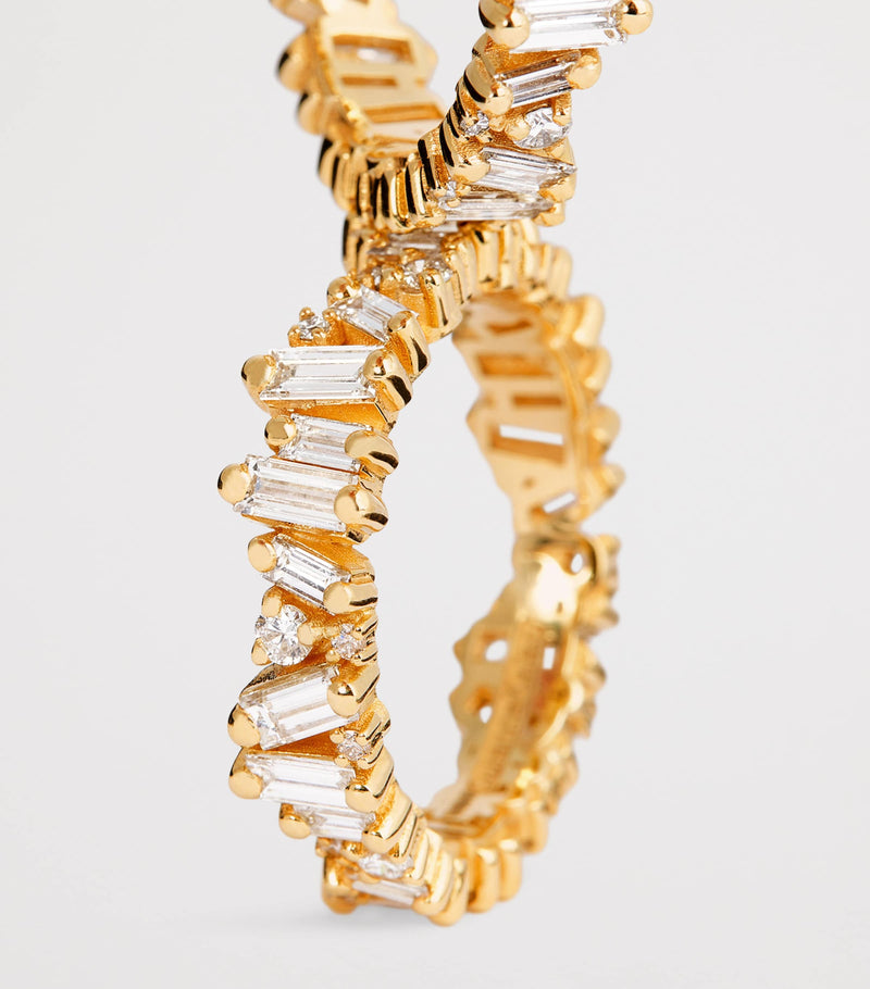 Suzanne Kalan yellow gold and mixed diamond tech ring jackets, size 8.5 (British brand)