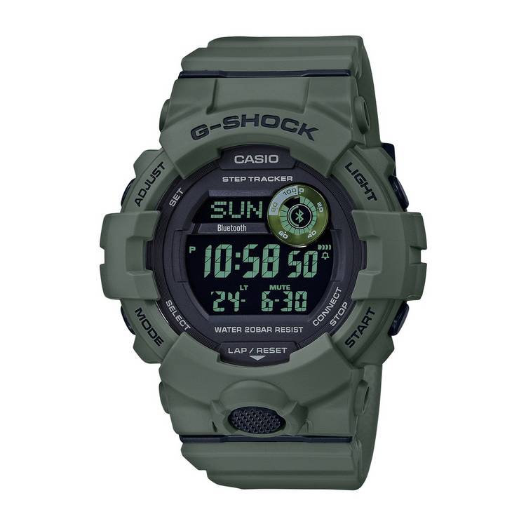 Casio G-SHOCK men's digital watch with khaki resin strap (British brand)