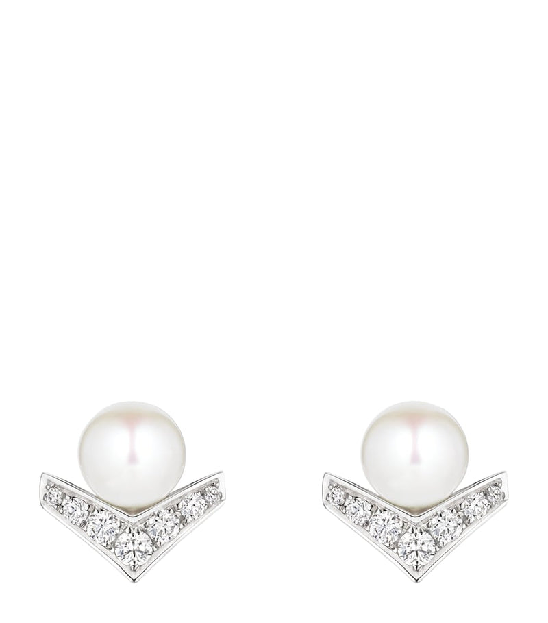 Chaumet white gold diamond pearl Joséphine Aigrette earrings - British product