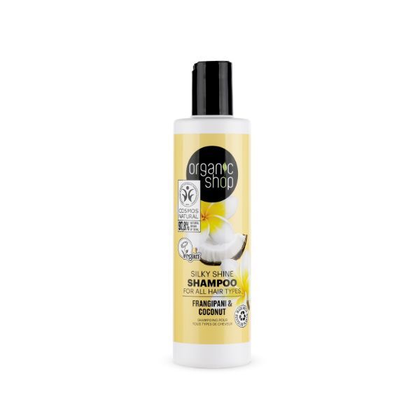 Organic Shop Silky Shine Shampoo Frangipani Coconut 280ml, imported from the UK