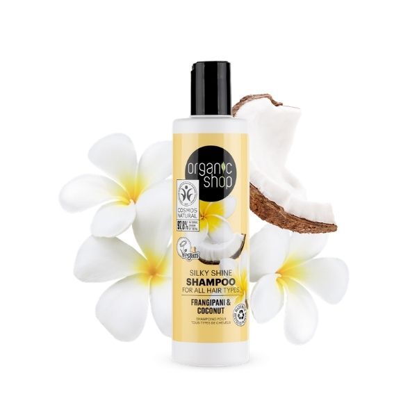 Organic Shop Silky Shine Shampoo Frangipani Coconut 280ml, imported from the UK