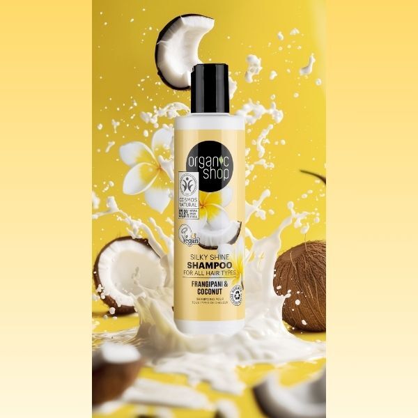 Organic Shop Silky Shine Shampoo Frangipani Coconut 280ml, imported from the UK