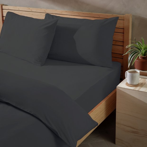 Habitat Washed Plain Charcoal fitted sheet double, imported from the UK