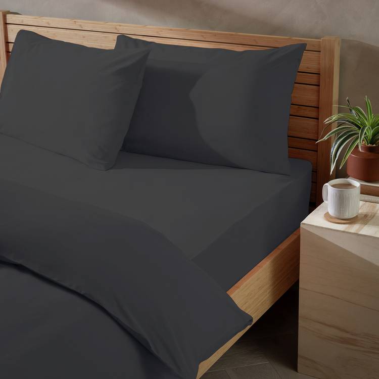 Habitat Washed Plain Charcoal fitted sheet double, imported from the UK