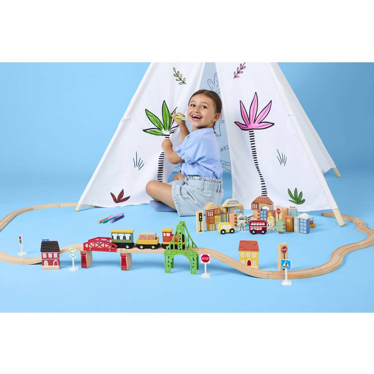 Chad Valley 60-piece wooden train set, imported from the UK