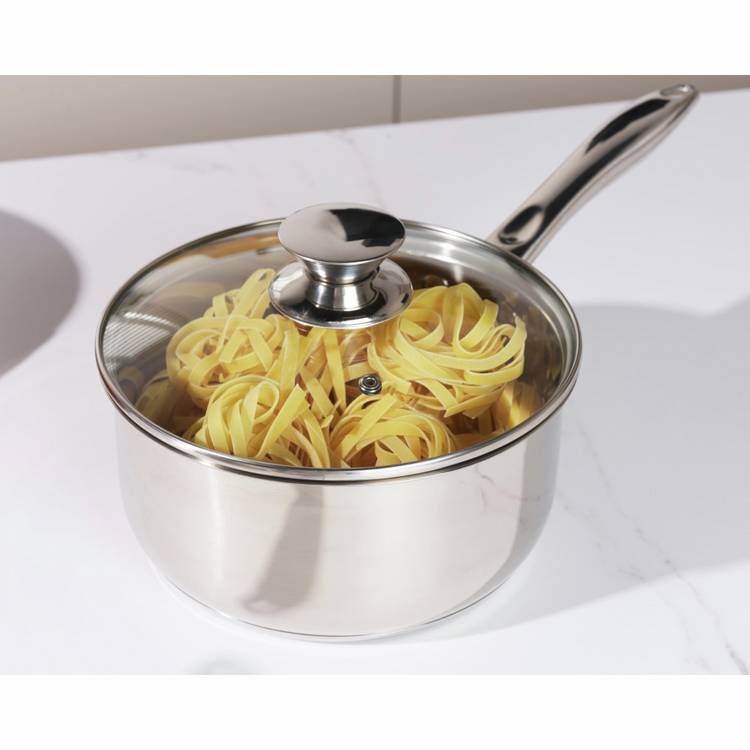 Russell Hobbs 3-piece stainless steel pan set with glass lids, imported from the UK