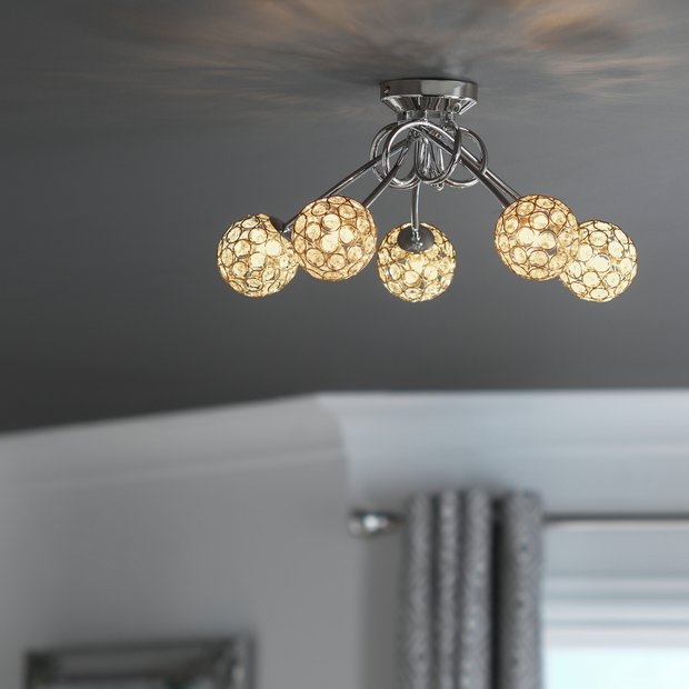 Argos Home beaded globes ceiling light chrome 5 arm, imported from the UK