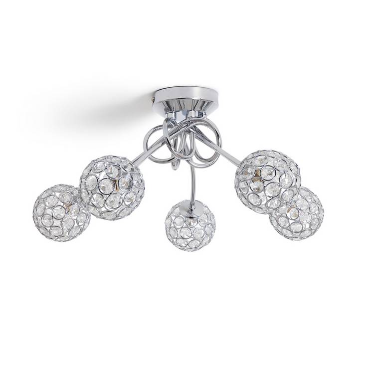Argos Home beaded globes ceiling light chrome 5 arm, imported from the UK