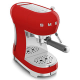 Smeg ECF02 red espresso machine with stainless steel milk jug, imported from the UK