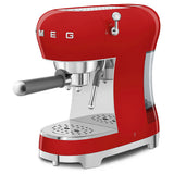 Smeg ECF02 red espresso machine with stainless steel milk jug, imported from the UK