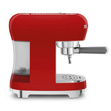 Smeg ECF02 red espresso machine with stainless steel milk jug, imported from the UK