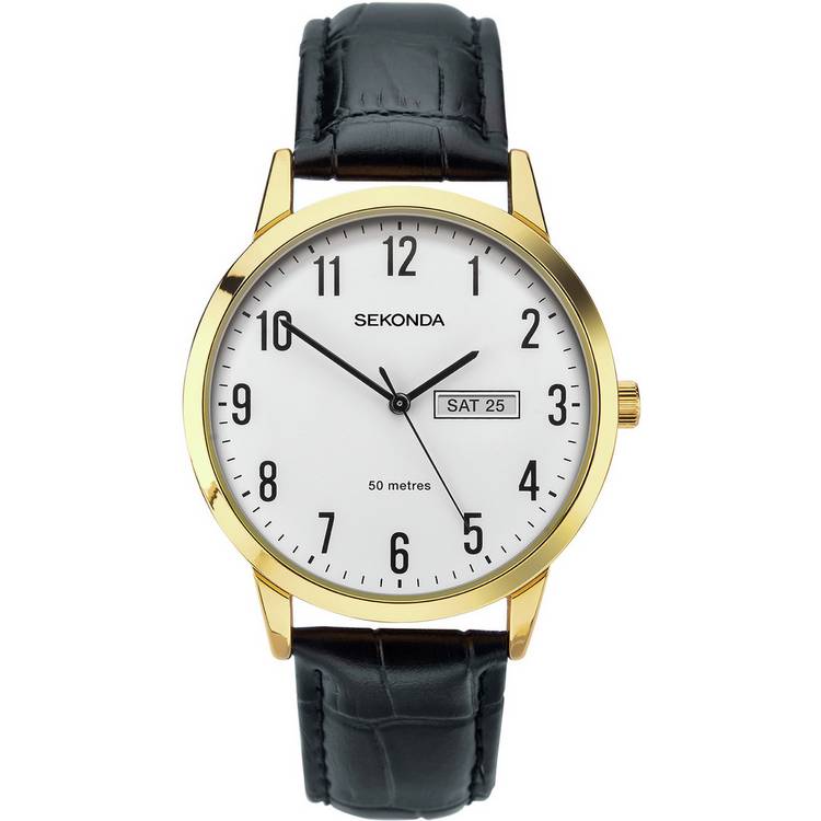 Sekonda men's watch white dial leather strap 40mm, UK version