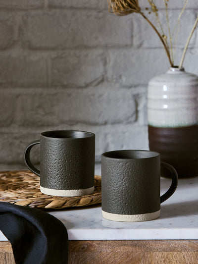 French Connection Set of 2 Black Zinc Stoneware Mugs 11cm