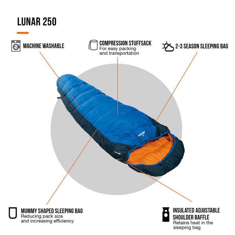 Vango Lunar Mummy sleeping bag 250GSM, imported from the UK