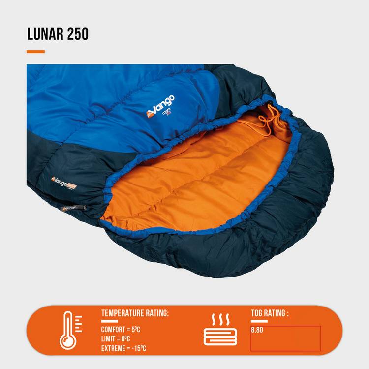 Vango Lunar Mummy sleeping bag 250GSM, imported from the UK