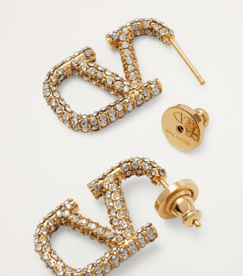 Valentino Garavani crystal VLogo hoop earrings gold-tone brass, imported from the UK