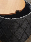 Black and wood lidded storage baskets set of 2, UK version