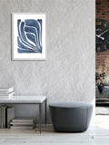 Brookpace Lascelles blue leaf artwork in white frame 26x22 - British product