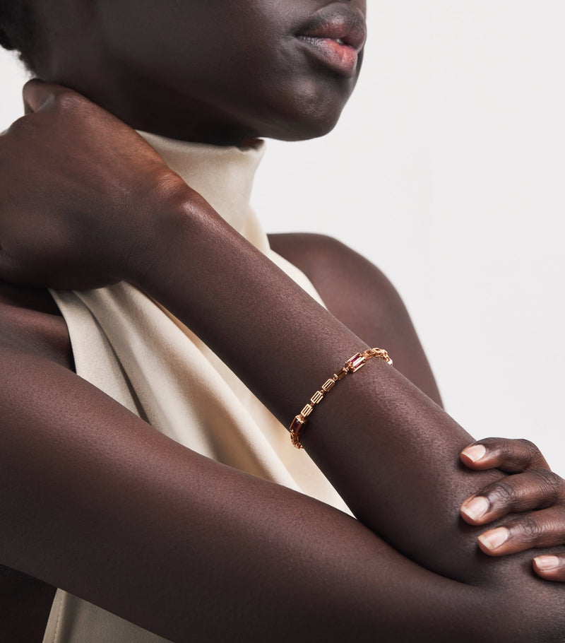 Suzanne Kalan rose gold and ruby large block chain bracelet, imported from the UK
