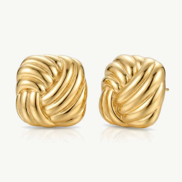 MUCHV gold twisted square stud earrings - British product