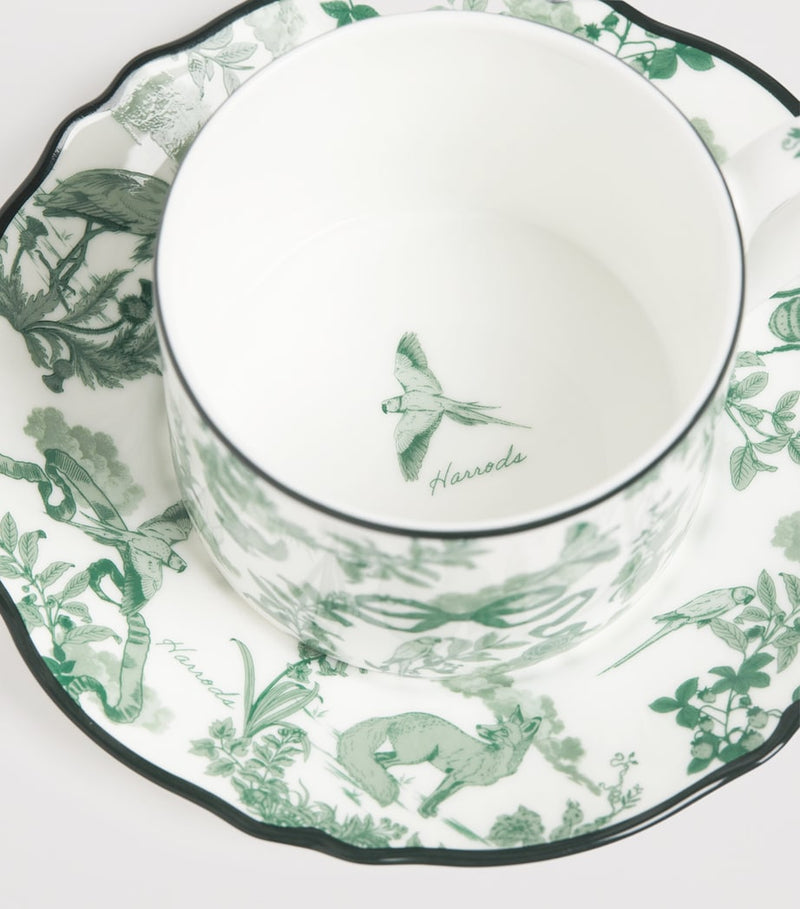 Harrods bone china espresso cup and saucer toile parakeet (British brand)