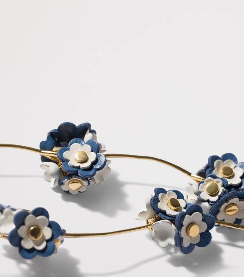 Miu Miu leather-trim flower necklace gold chain - British product