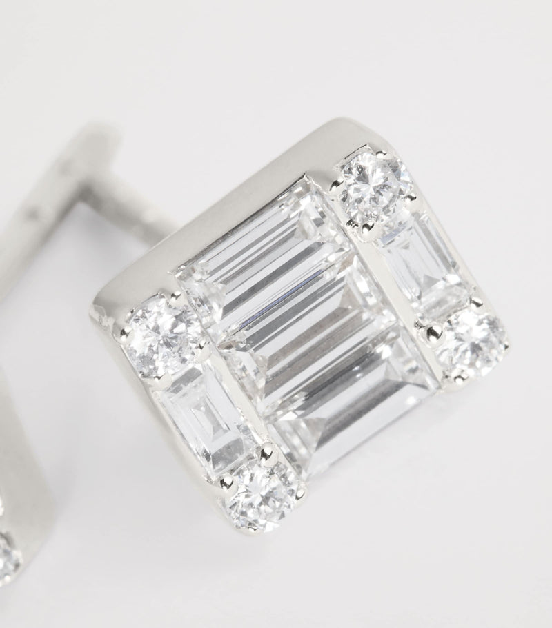 Harrods white gold emerald cut diamond stud earrings 0.70ctw, UK version