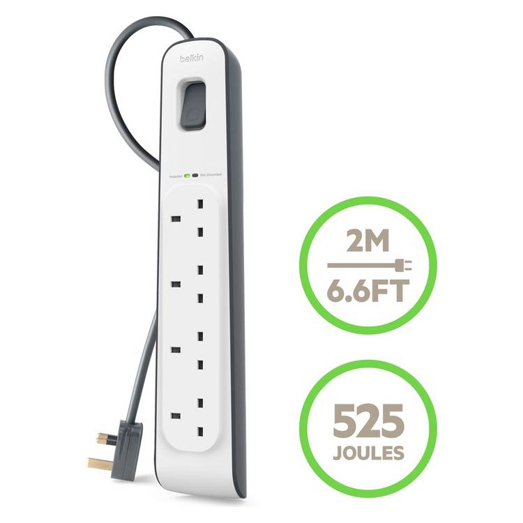 Belkin 4-socket surge protected extension lead 2m cable (British brand)