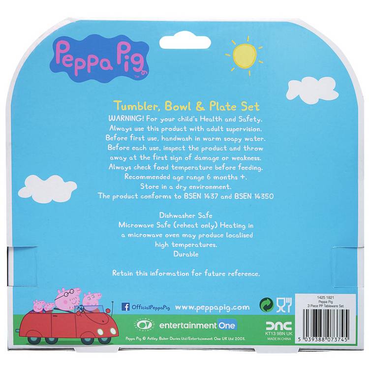 Peppa Pig plastic dinner set pink plate bowl tumbler, UK version