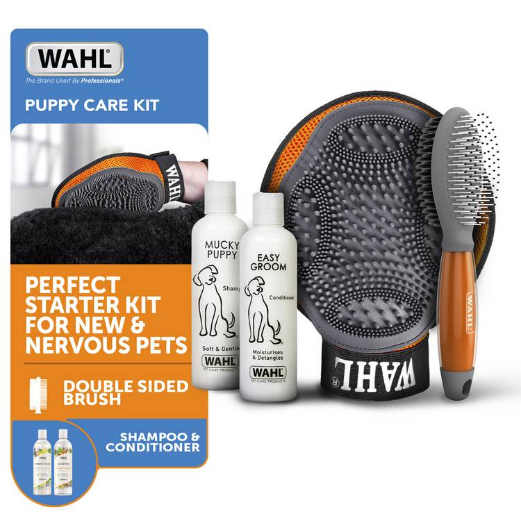 Wahl puppy grooming kit with brush, glove, and shampoo - British product