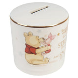 Winnie the Pooh ceramic money box with gold foil quote - British product