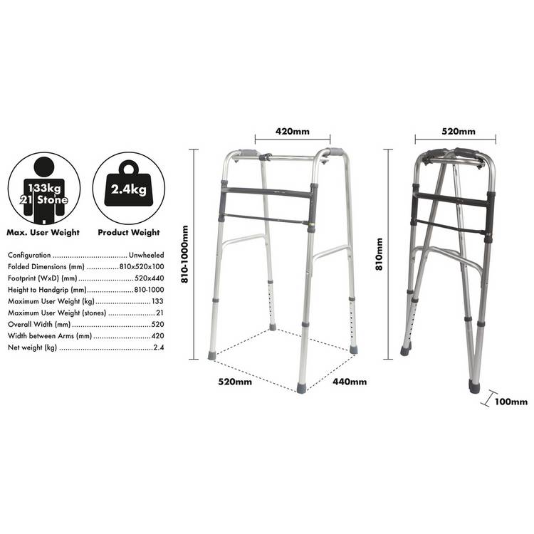 Aidapt aluminium folding walking frame adjustable height, imported from the UK