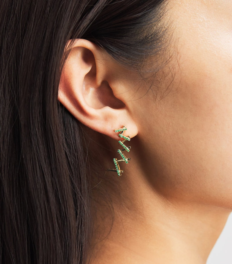 Suzanne Kalan yellow gold and emerald wishbone earrings, UK version
