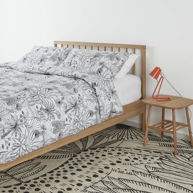 Habitat jungle cotton pillowcase pair white black (British brand)