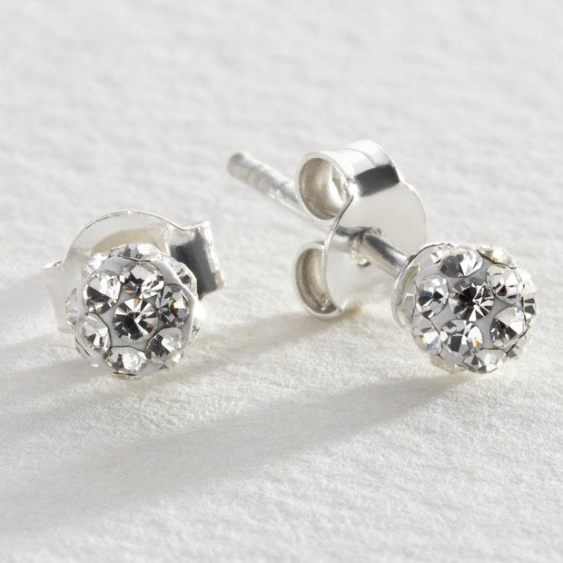 Revere sterling silver round crystal ball stud earrings, imported from the UK