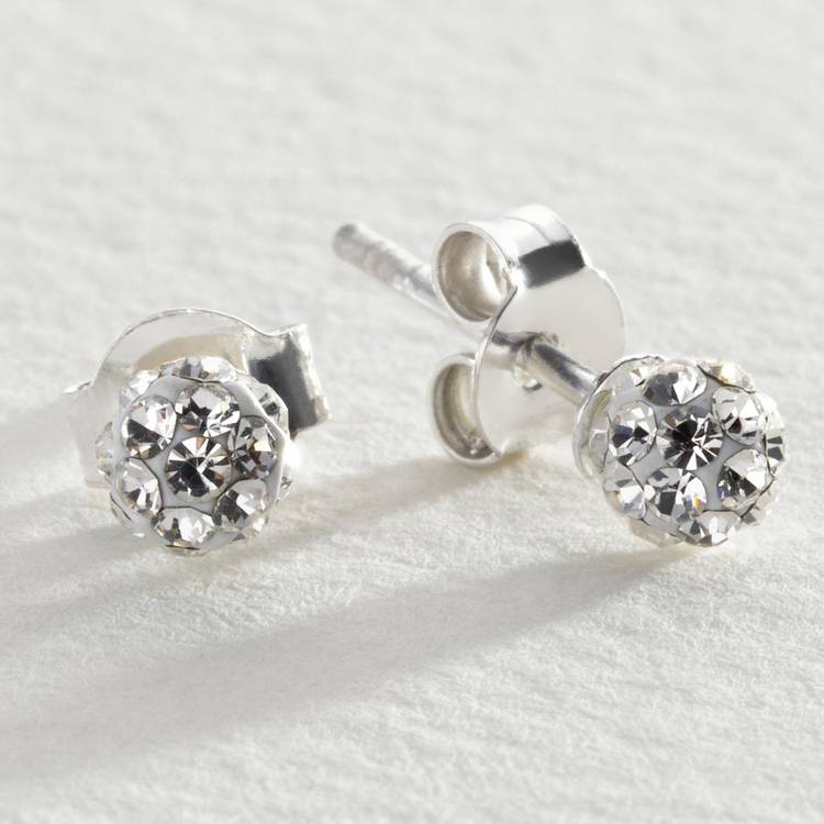 Revere sterling silver round crystal ball stud earrings, imported from the UK