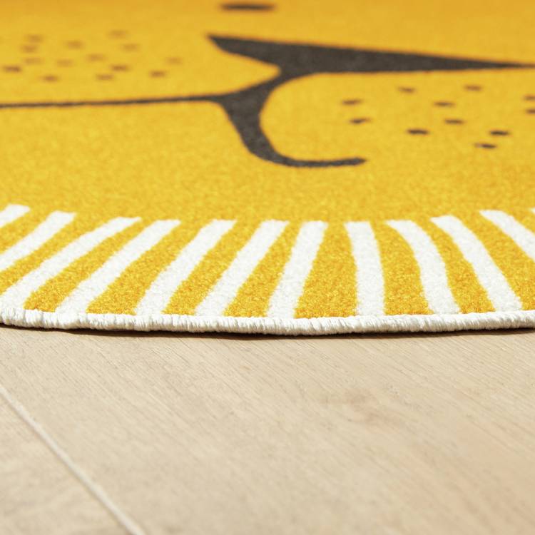 Habitat kids lion face round yellow short pile rug 100cm, UK version