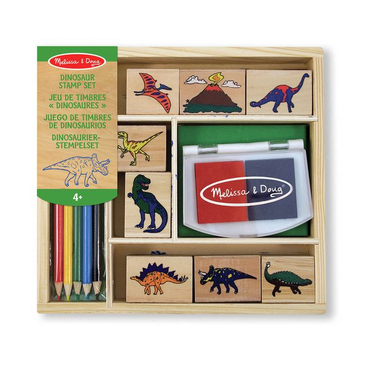 Melissa & Doug dinosaur stamp set with wooden box, British product