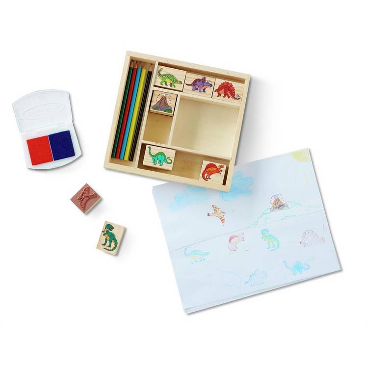 Melissa & Doug dinosaur stamp set with wooden box, British product
