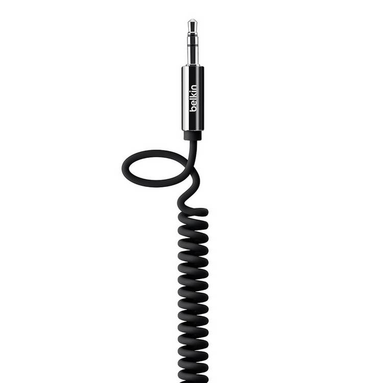 Belkin black coiled AUX cable 1.8m, imported from the UK