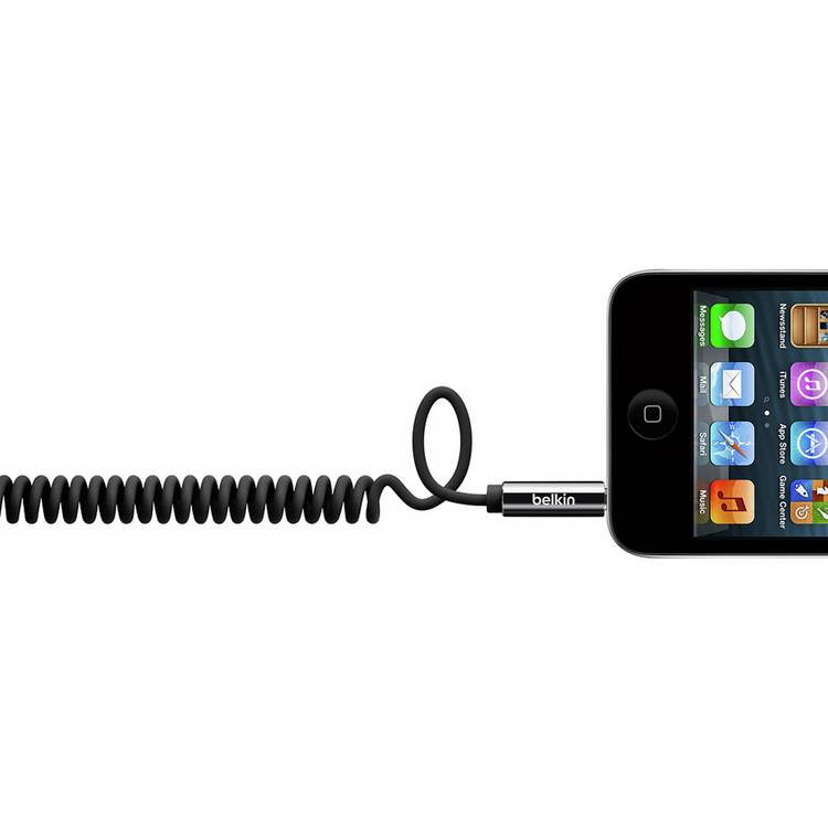 Belkin black coiled AUX cable 1.8m, imported from the UK