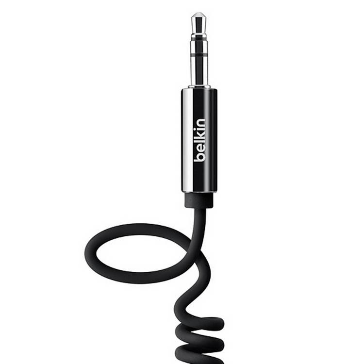 Belkin black coiled AUX cable 1.8m, imported from the UK